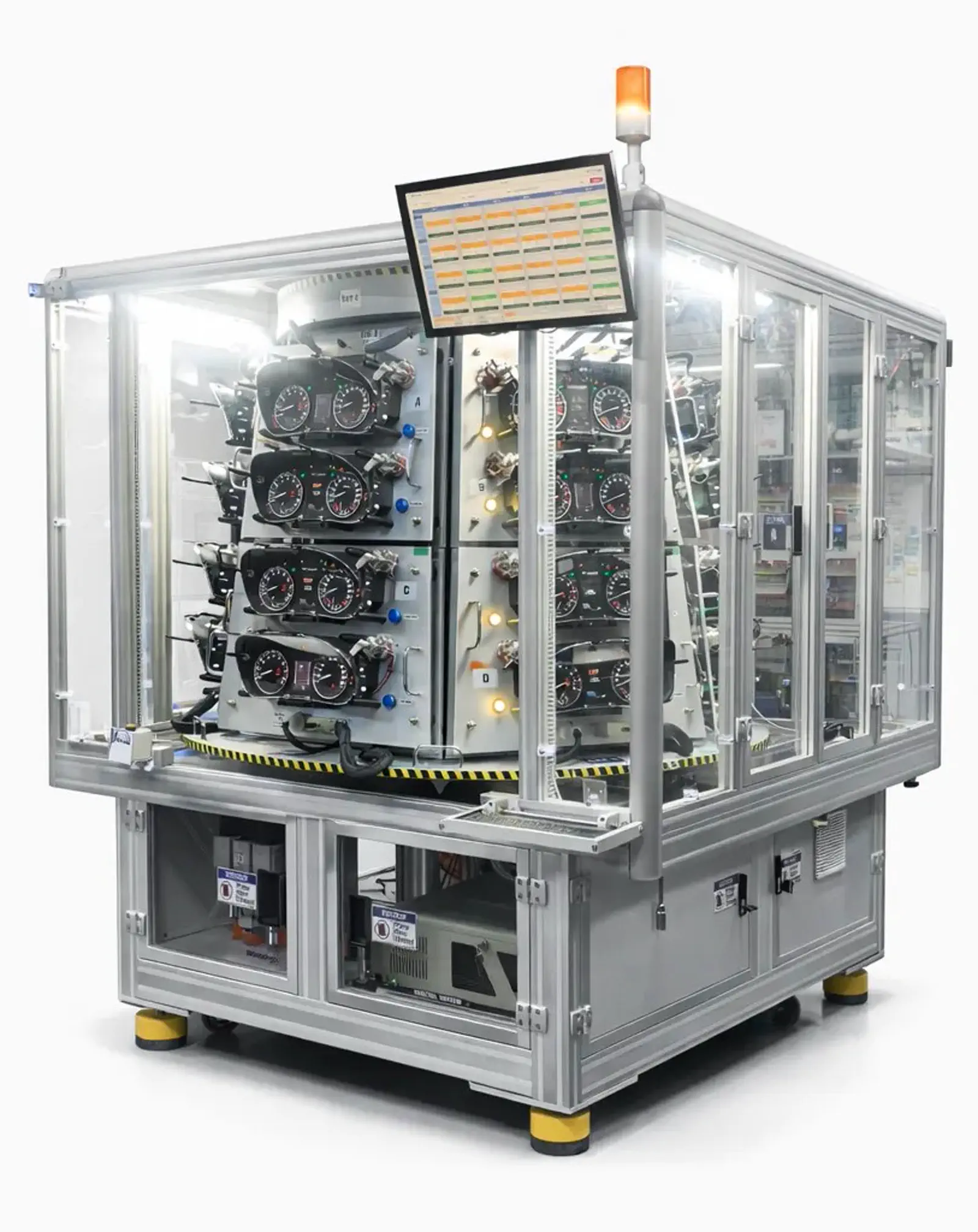 Custom end-of-line tester cell with integrated instrumentation